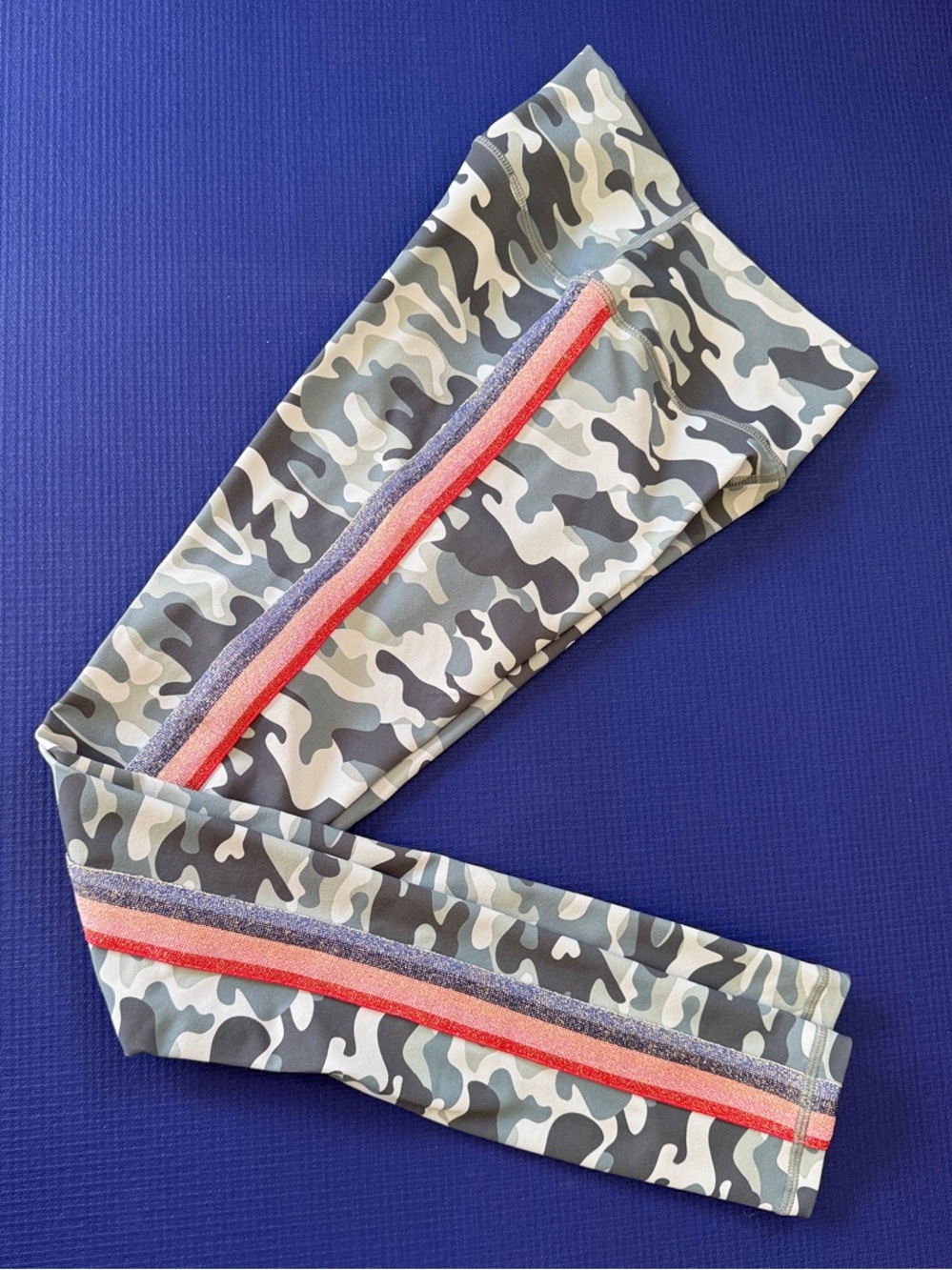 Spiritual Gangster Women Gray-Green Camo Leggings with red,pink purple Stripe